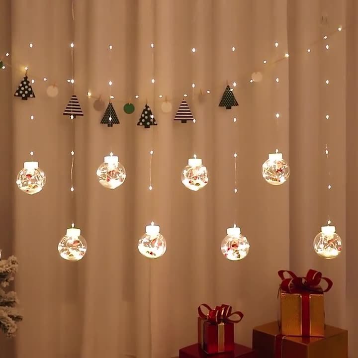 Christmas tree wishing ball copper wire curtain lights string Santa Claus snowman holiday decoration lights string curtain lights