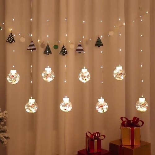 Christmas tree wishing ball copper wire curtain lights string Santa Claus snowman holiday decoration lights string curtain lights