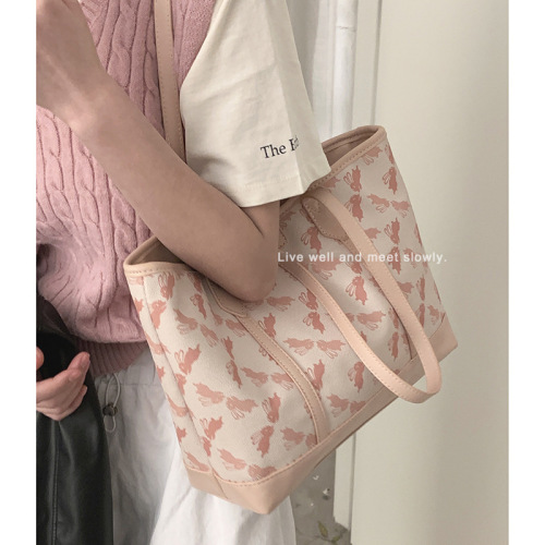 Korean version rabbit print large bag women's new fashion tote bag versatile large capacity shoulder bag commuter bag