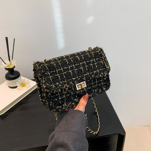 Woven niche temperament fashionable small fragrance bag spring and summer woolen chain new year's shoulder crossbody handbag