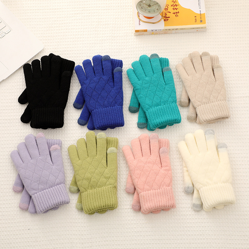 Women's winter touch-screen gloves, double-layer plus velvet, thickening, cold-proof and warm, outdoor cycling knitted wool for elders