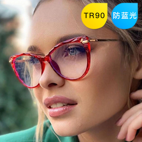 TR90 frame cat eye flat mirror new cross-border ins metal spring leg crystal trimmed glasses frame trendy