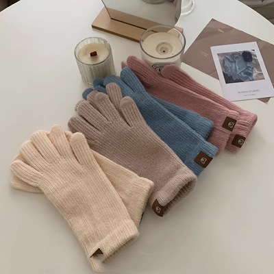 Korean ins fashion fingerless gloves with touch screen candy color warm and cold-proof windproof knitted wool fingerless gloves