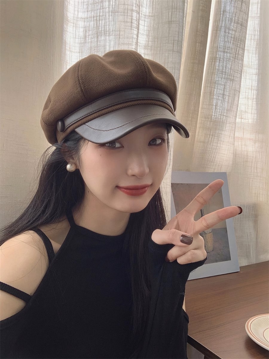 Beret women's autumn hat breathable Korean versatile British thin leather edge niche new metal painter hat