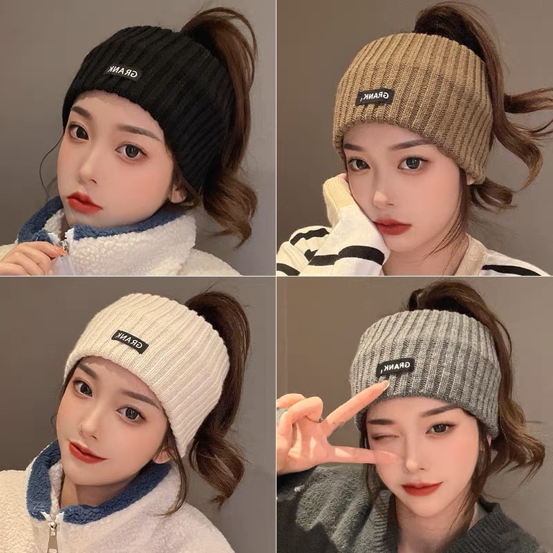 Knitted hairband letter headscarf for women in autumn and winter outdoor running head protection against cold and warm sweat-absorbent headband sports Korean version
