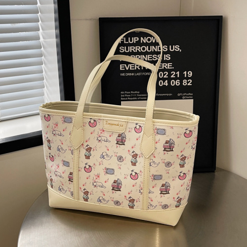 Tote bag for women 2024 new large-capacity commuter bag printed versatile shoulder bag fashionable college student class bag