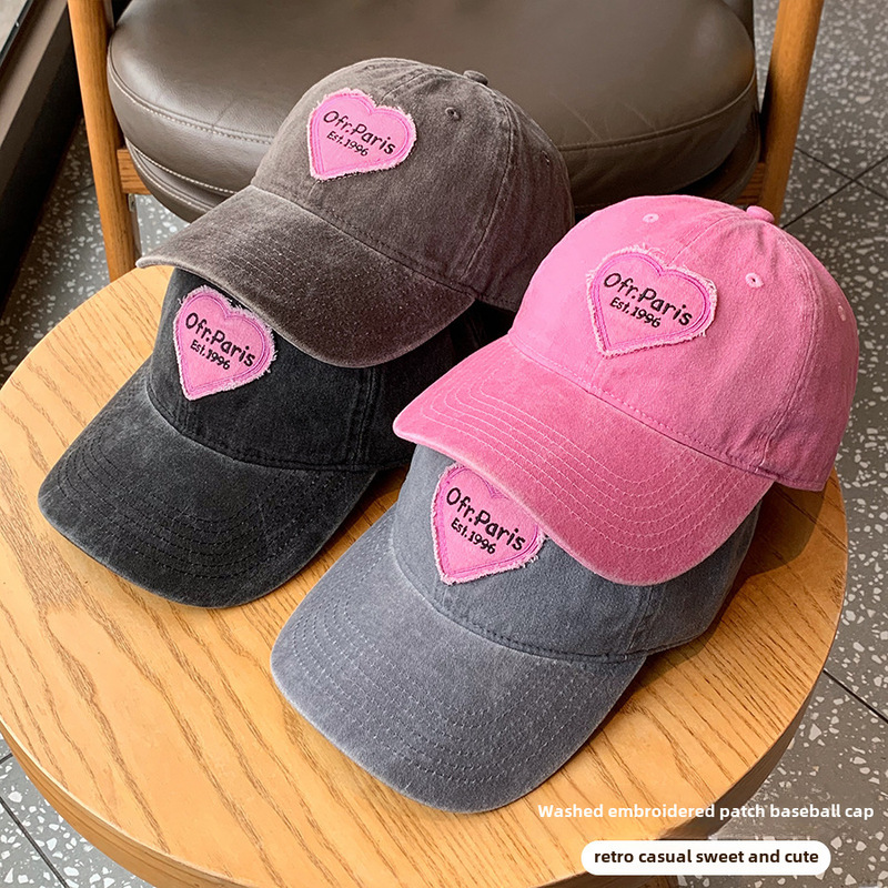 Loving retro soft-top baseball cap, big head circumference hat, face-showing small peaked cap, sweet, cool and trendy girl