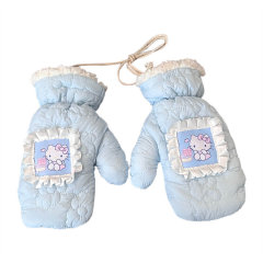 Autumn and winter cartoon plush gloves for girls, winter warm thickened gloves for students, halter-neck riding cold protection artifact