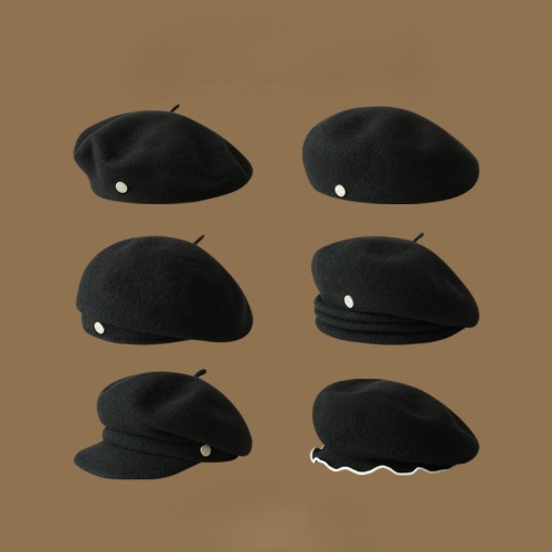 Black beret fashionable versatile classic bud hat British retro style newsboy hat trendy girls