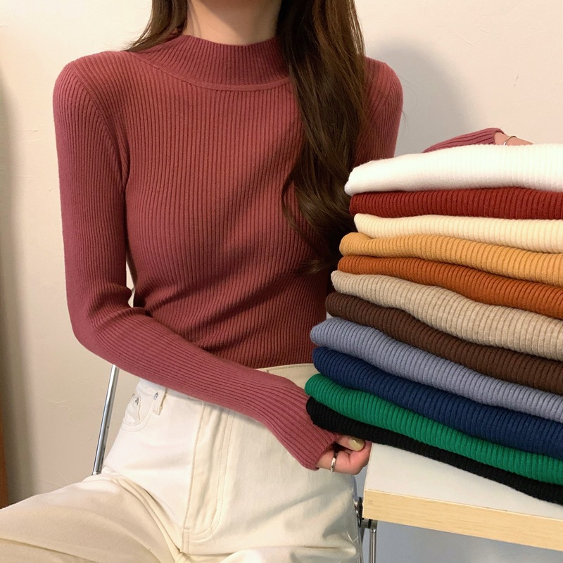 Half turtleneck inner sweater women's base layer autumn and winter new style versatile western style slim fit long-sleeved sweater