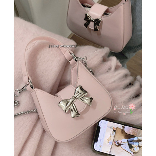 French niche fashion women's bag new armpit bag sweet pink bow handbag chain crossbody bag