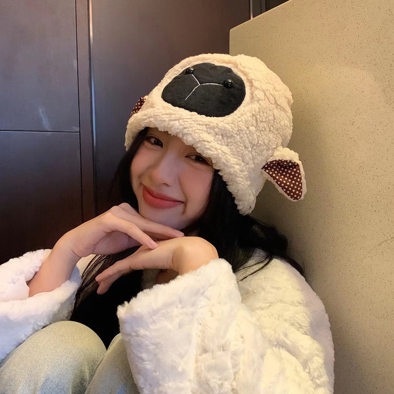 Winter Warm Ladies Hat Cute Lamb Hat Korean Style Outdoor Versatile Fashion Adult Plush Hat
