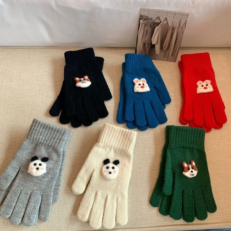 Winter cartoon cute warm gloves with fingerless touch screen students versatile cycling cold-proof minute-hand knitted gloves for women