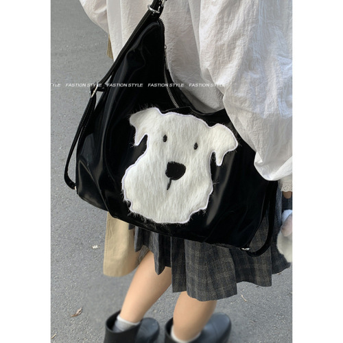 Cute Plush Puppy Tote Bag for Women 2024 New Korean Style College Style Backpack Large Capacity Shoulder Bag