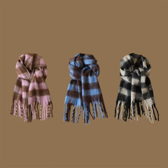 New classic two-color plaid imitation cashmere tassel scarf for women autumn and winter retro versatile couple style scarf shawl