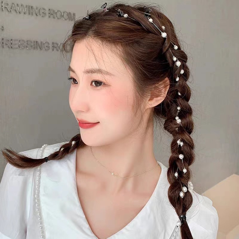 Pearl Tassel Hairpin Super Fairy Hair Chain Hairband Women's Hair Tie Internet Celebrity 2024 New Butterfly Braided Hairpin Words