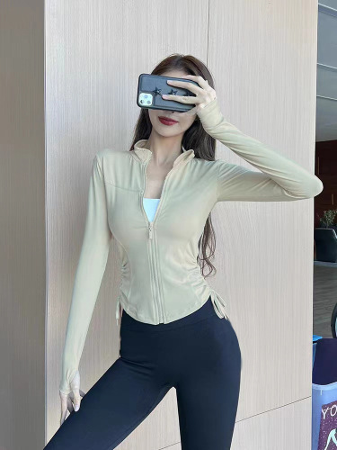 Slim fitness yoga clothing top quick-drying sports zipper cardigan running long-sleeved yoga sun protection jacket for women