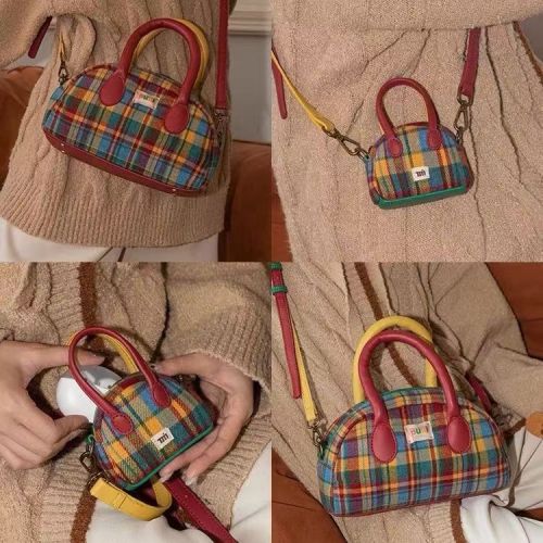 Original design American retro crossbody bag plaid portable headphone bag mother-in-law bag 2024 Maillard style women