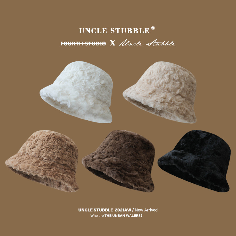 Fisherman hat ins style face-showing small plush hat girls winter thickened warm white basin hat
