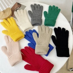 Solid color woolen knitted gloves for women to keep warm in winter with split fingers for students riding bicycles to prevent cold and open fingers with touch screen