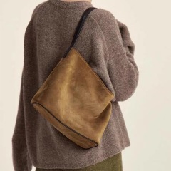 Bags for women, new style, trendy, high-end, lazy style, imitation suede tote bag, retro large-capacity shoulder bag