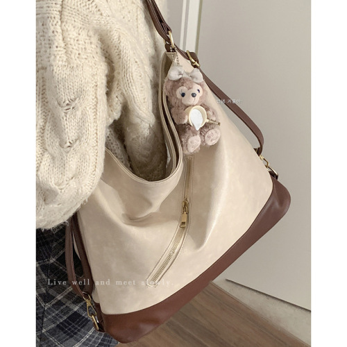 Winter retro women's bag, high-end armpit bag, new contrast color tote bag, large capacity backpack