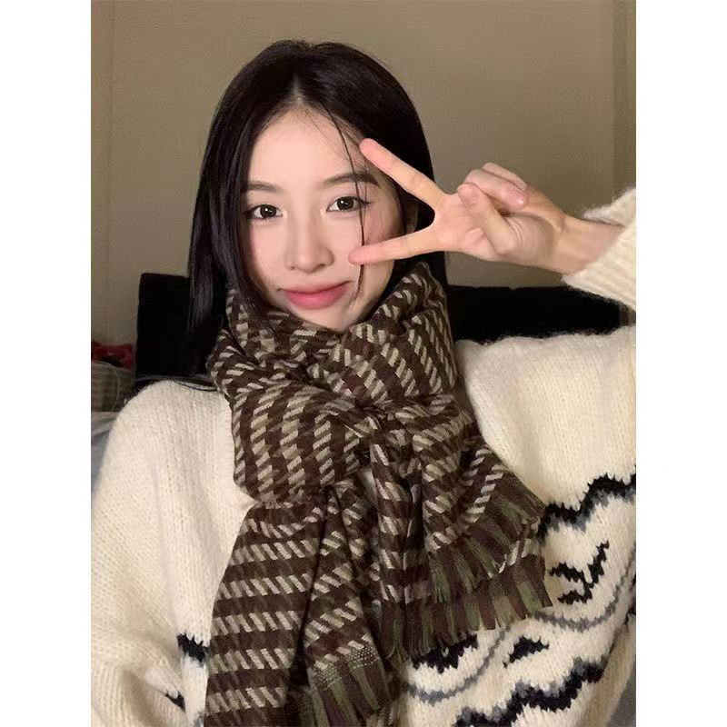 Autumn and winter new houndstooth imitation cashmere scarf for women, Korean Dongdaemun color matching warm student couple scarf