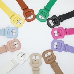 Korean style candy color small fresh women's wide belt fashionable gourd buckle solid color decorative jeans dress belt