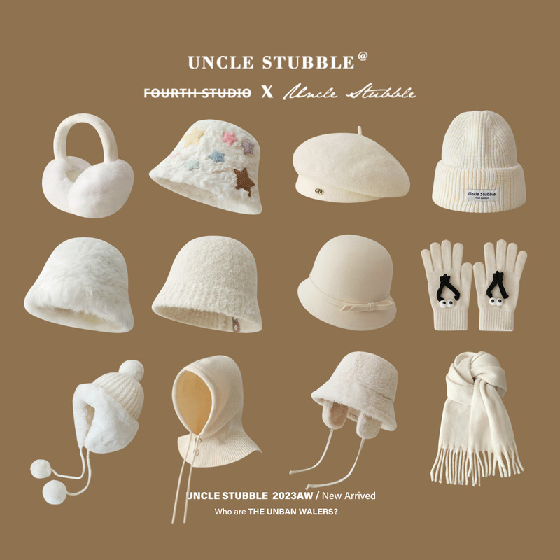 White hat, gloves, scarf, winter warm knitted hat, beret, ear protection hat, Lei Feng hat, bucket hat for girls, Korean