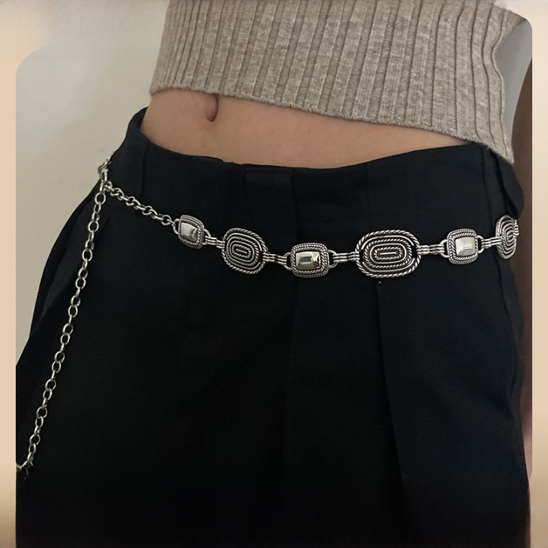 Retro waist chain accessories, metal chain belt, women's matching skirt, pants, thin belt, trendy old waist accessories
