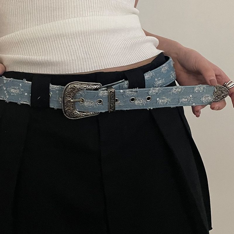 Blue jeans belt for women 2024 new versatile student Korean style casual belt with personality, fashion and slimming