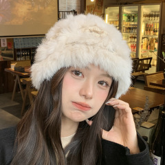 Rabbit fur hat for women winter cute furry Internet celebrity fur autumn and winter thickened plush warm wool knitted hat