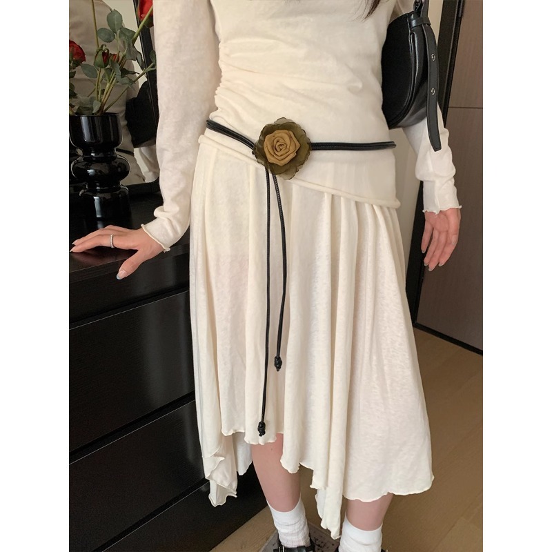 Dried rose flower belt for women, retro fashion, versatile knotted waist rope, advanced simple Korean version with skirt accessories
