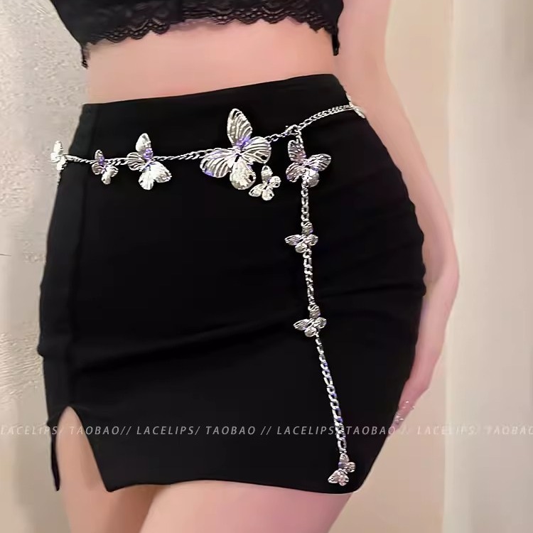 Butterfly waist retro size butterfly metal waist chain new style exquisite high-end light luxury long belt accessories