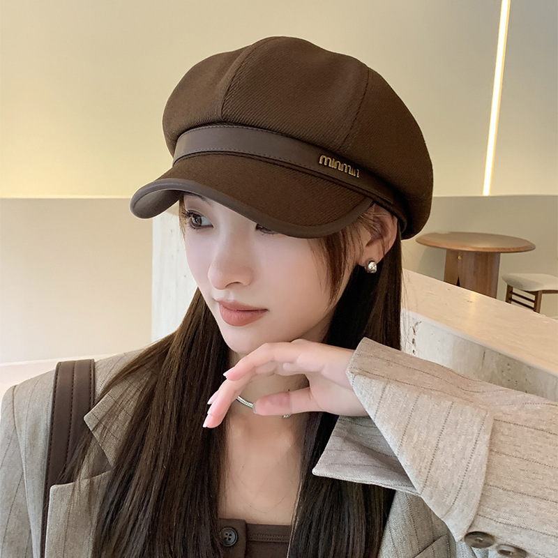 Winter new Korean octagonal hat female letter beret literary fashion versatile internet celebrity same style duck beret