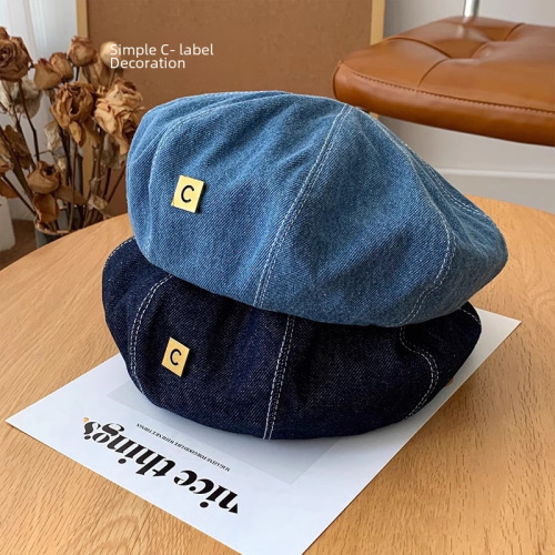 Internet celebrity painter's hat Japanese retro denim beret for girls Korean version versatile fashion face-showing little bud hat