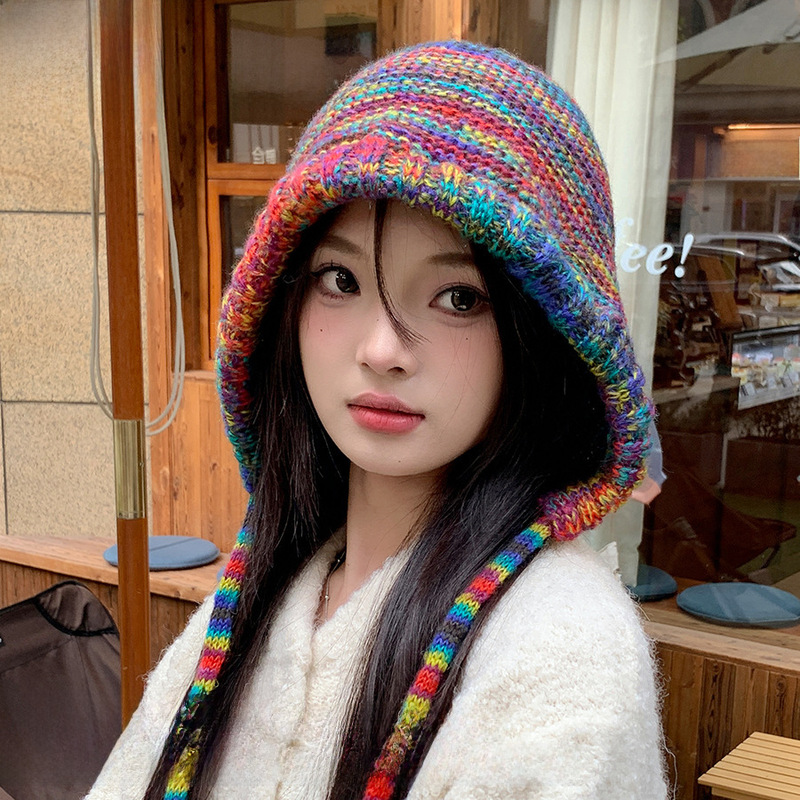 Korean color gradient face-showing small strap knitted hat Xiaohongshu internet celebrity pullover woolen hat for women winter