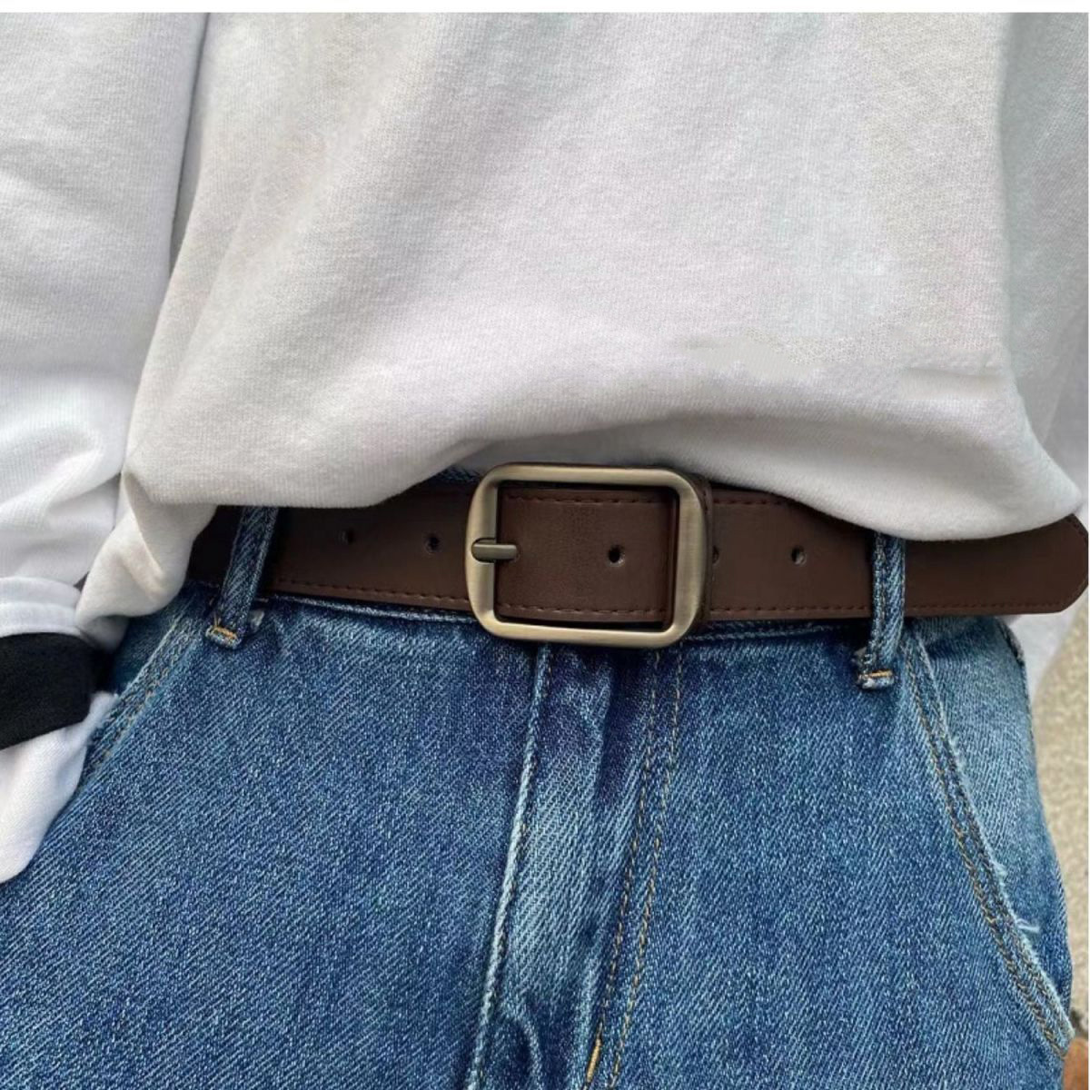 Belts for women, Korean style ins jeans belts, Hong Kong style men's and women's fashionable and versatile retro simple pin buckle trendy belts
