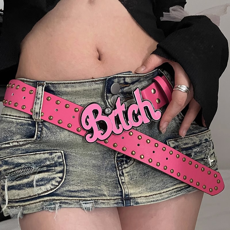 y2k Millennial hot girl European and American style street letter pink belt for women 2024 new ins subculture belt versatile
