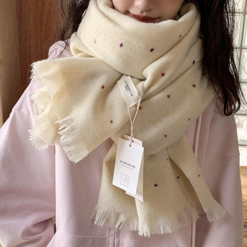 Korean version of the new Dotted yarn wool blended scarf, oversized dual-purpose shawl for women, winter warm student scarf