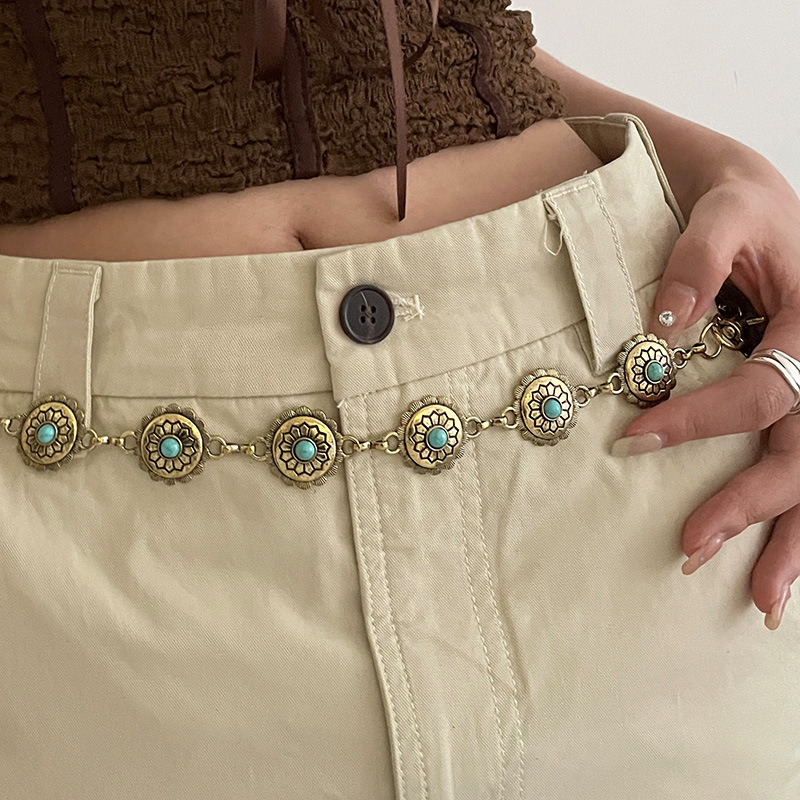 Retro ethnic style waist chain women's bohemian decorative dress sub-belt new metal accessories belt versatile