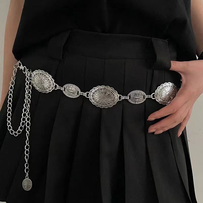 European and American high-end fashion metal waist chain women's retro popular bohemian ethnic style dress shirt