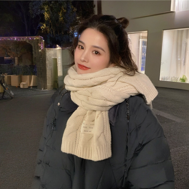 2024 new ins Korean style scarf for men and women in autumn and winter long solid color knitted wool student warm scarf trendy