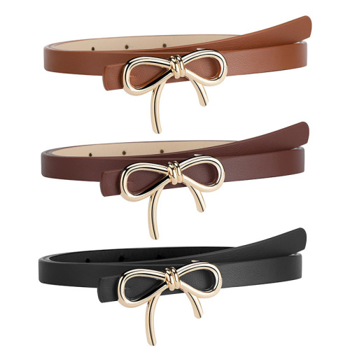 New bow-knot decorated PU leather high-end thin belt clothing matching to wear high-end women's slim belt