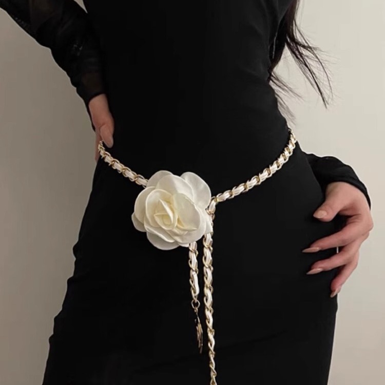 High-end flower waist chain for women, new Korean style matching dress, waist slimming, fashionable belt decoration trend