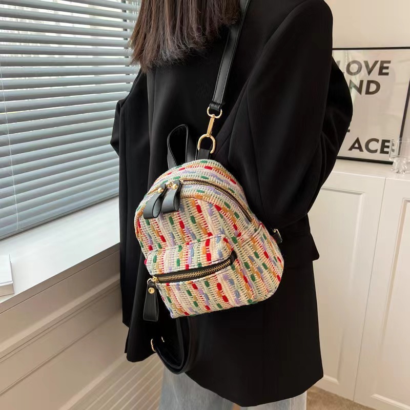 Japanese and Korean style personalized polyester contrasting color fashion small fresh women's small square bag women's backpack small backpack wholesale bag