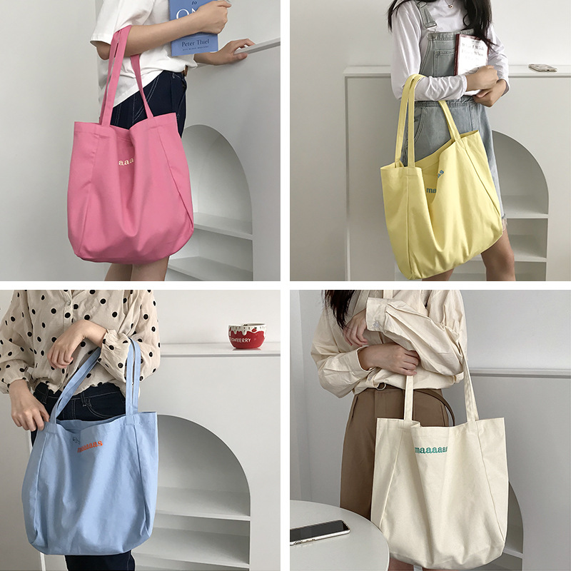 Cream color large-capacity one-shoulder canvas bag, casual tote bag for daily use