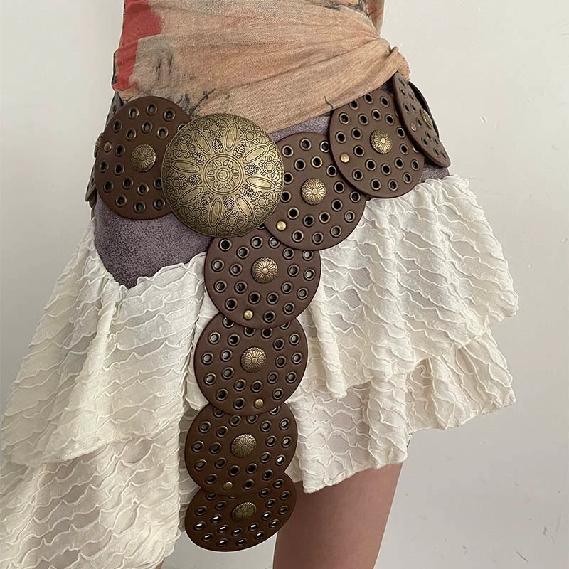European and American style y2k decorative disc waistband American retro subculture belt for women 2024 new versatile belt trend