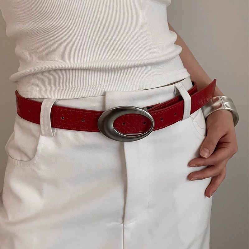 American retro y2k belt female red simple high-end accessories belt design niche versatile 2024 new style