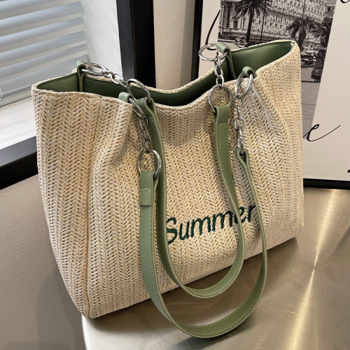 Straw large-capacity women's bag 2024 summer versatile niche woven bag western style commuting fashion shoulder tote bag